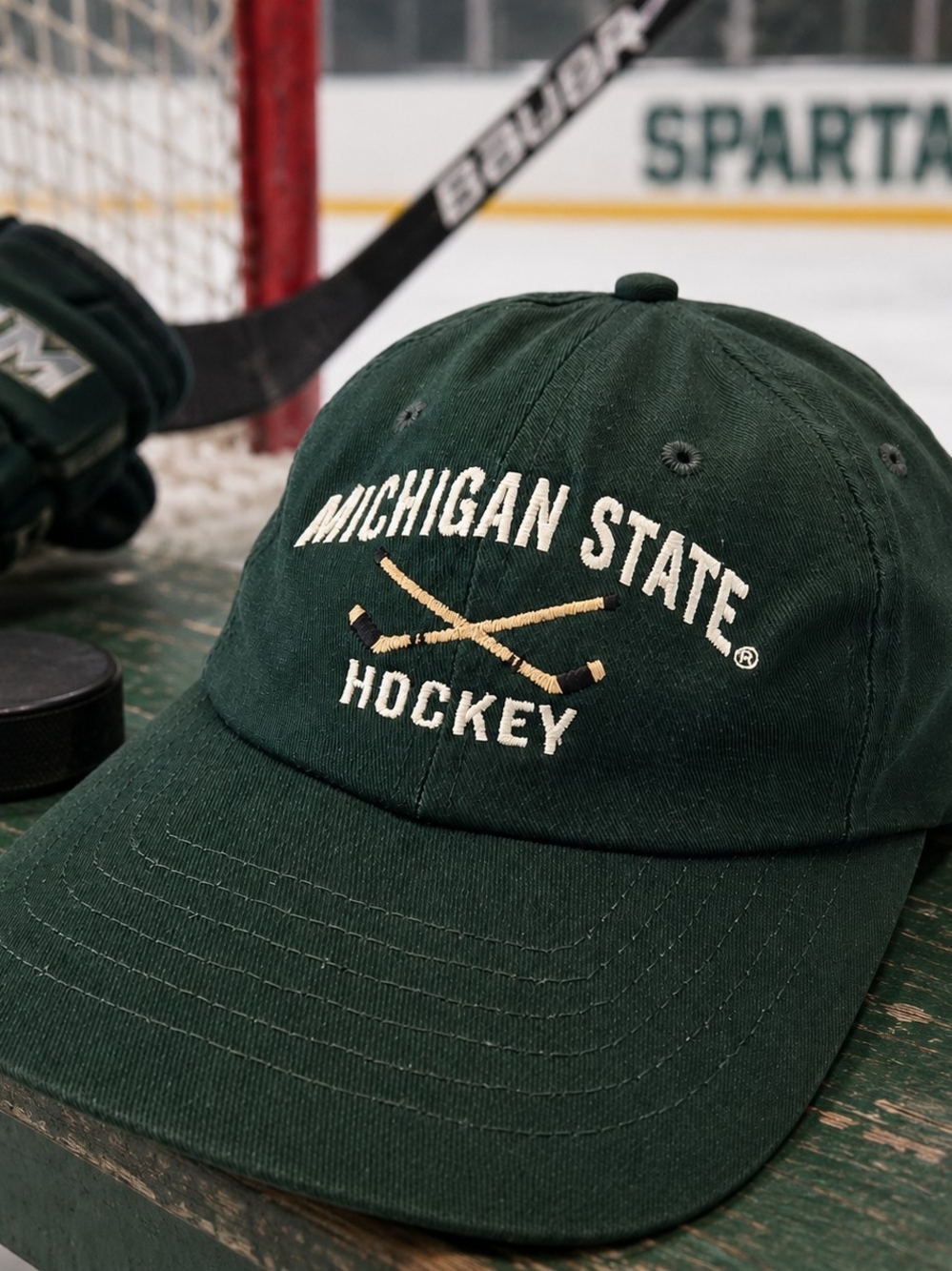 Vintage Michigan State Hockey Snapback Hat USA Green NCAA Cap